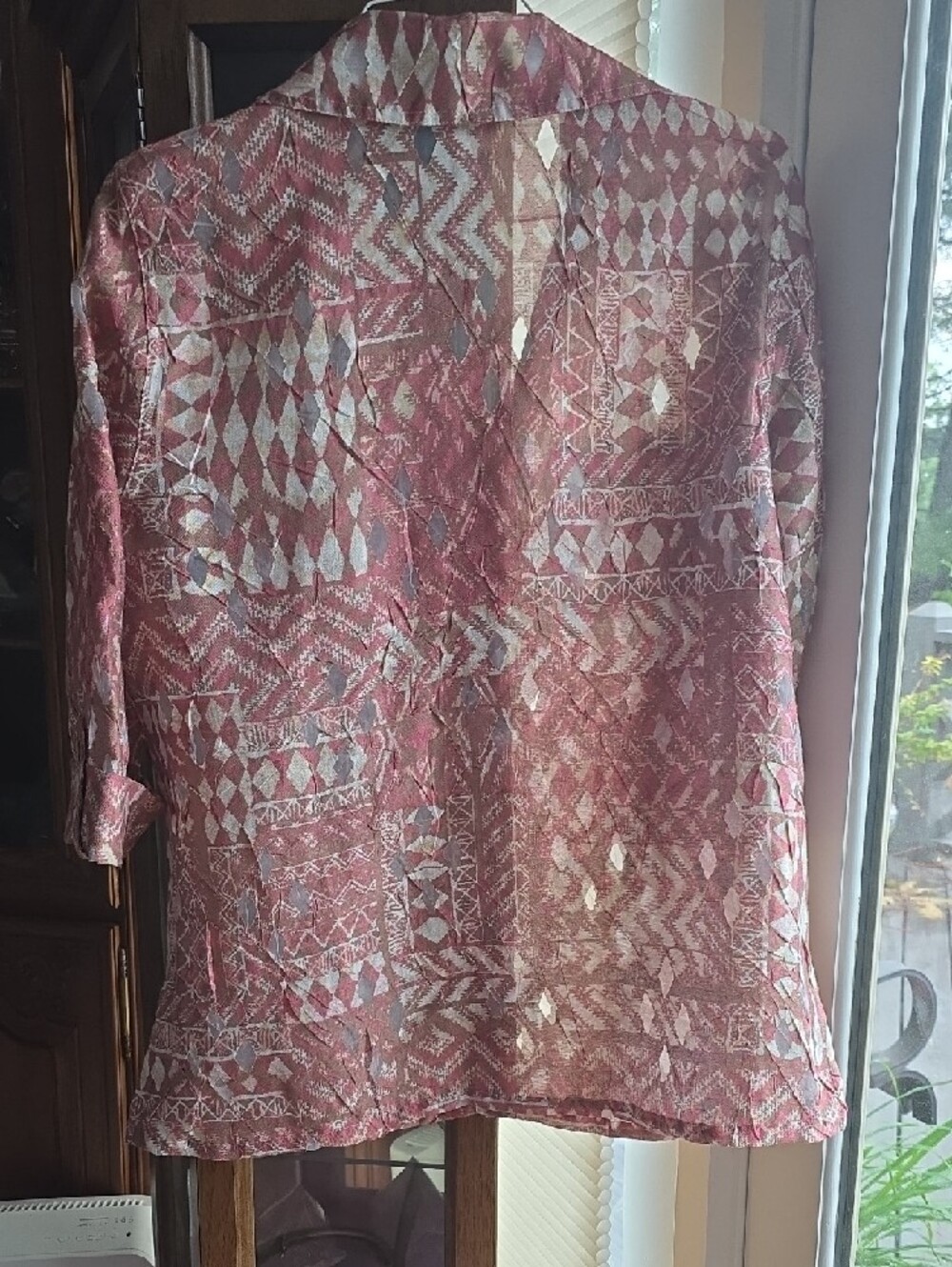 Ruby Rd. Pink and Cream Geometric Button-Front Top - Picture 2 of 5
